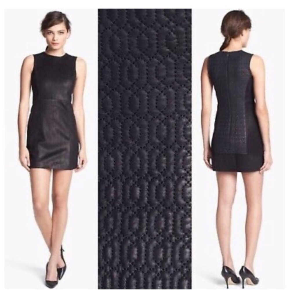 $1095 Theyskens’ Theory 4 Lambskin Leather Sheath Mini Dress Quilted Ducka Black